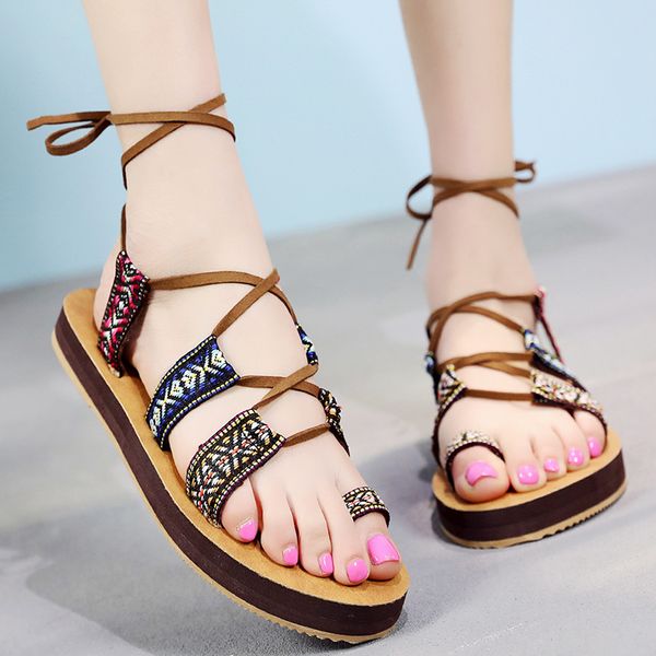 

women's sandals ethnic fashion ladies slippers back strap summer gladiator beach sandal flats women shoes zandalias de mujer
