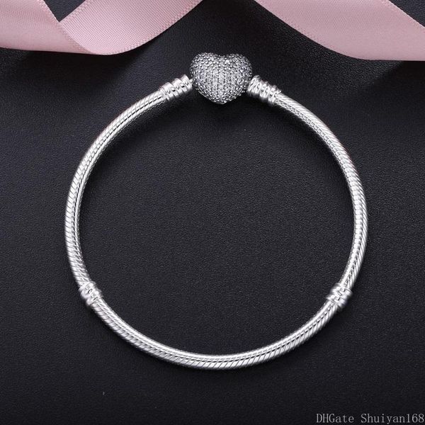 

925 silver plated cubic zircon heart charm bracelets fit pandora european bead statement jewelry bangle for women men christmas gift, Golden;silver