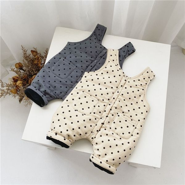 

scgkh ins winter korean trousers trousers style baby all-match cotton thickened polka dot sleeveless belt pants baby soft glutinous thick co, Blue