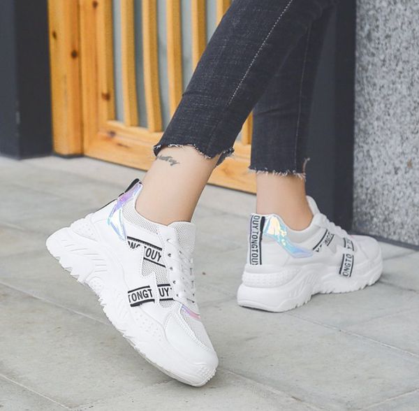 

women platform chunky sneakers lace-up casual vulcanize shoes luxury designer old dad female fashion sneakers 35-41 cs03, Black