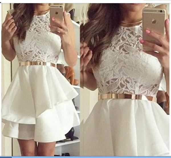 

a short ivory homecoming dresses 2020 jewel applique prom dress lace evening party dress, Red