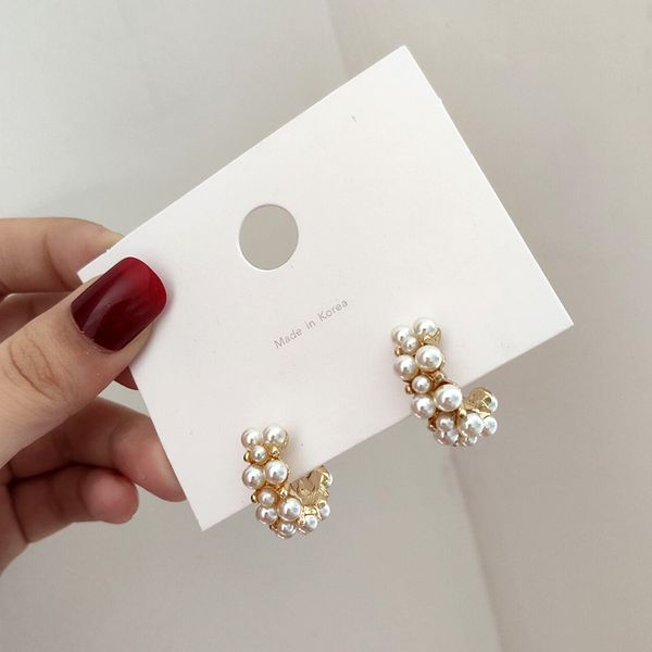 

korean fashion jewelry elegant full pearl round earrings wedding party small hoop statement earrings for woman gift, Golden;silver