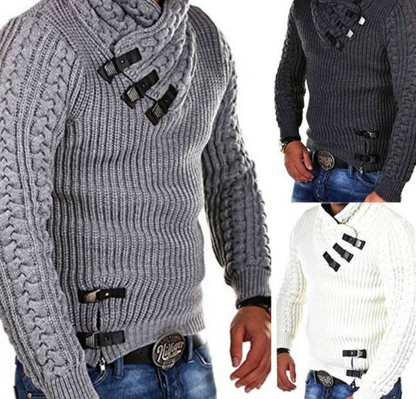

Men Designer Sweaters 2020 New Arrival Mens Casual Long Sleeve Loose Sweaters Male Brnad Solid Color Leather Button Top Men Pullover Sweater