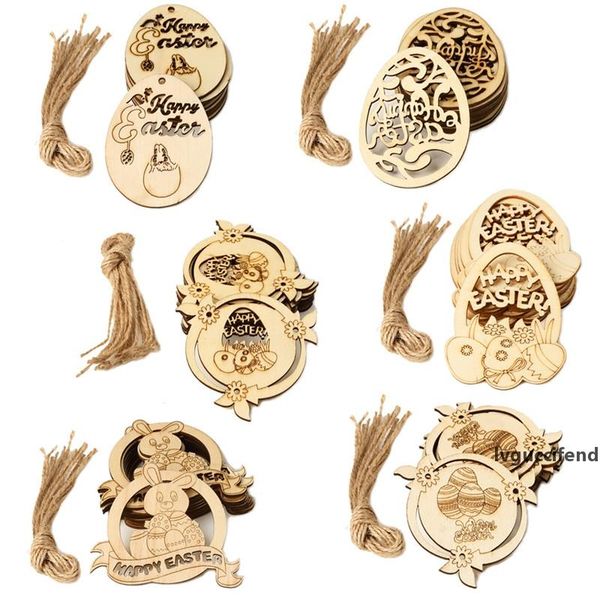 

easter wooden eggs wood hanging pendant easter party decorations easter craft diy ornament hanging tag 10pcs/lot