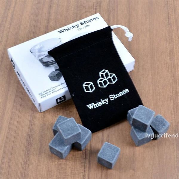 

natural stones 9pcs/set whisky stones cooler soapstone ice cube with velvet storage pouch dhl free