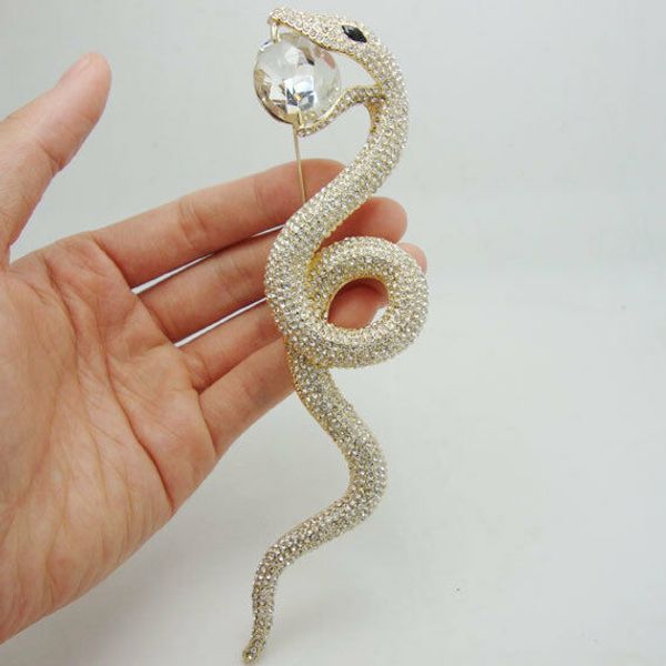 

6.57" luxurious long snake pendant animal brooch pin clear rhinestone crystal, Gray