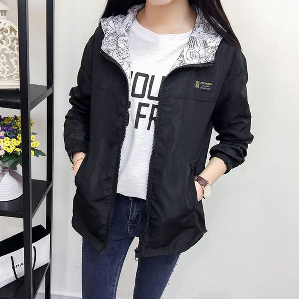 

women's hoodies & sweatshirts spring autumn fashion women bomber jacket pocket zipper reversible hoodie loose garment plus size windbre, Black