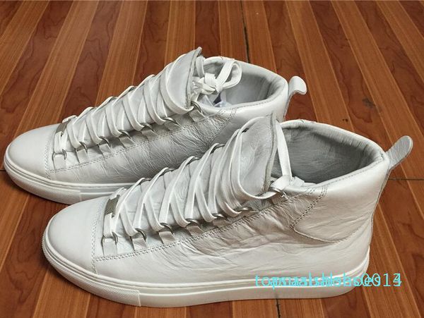 

famous designer new brand hiphop casual men sneakers genuine leather arena lace-up luxury kanye west trainers high c14, Black