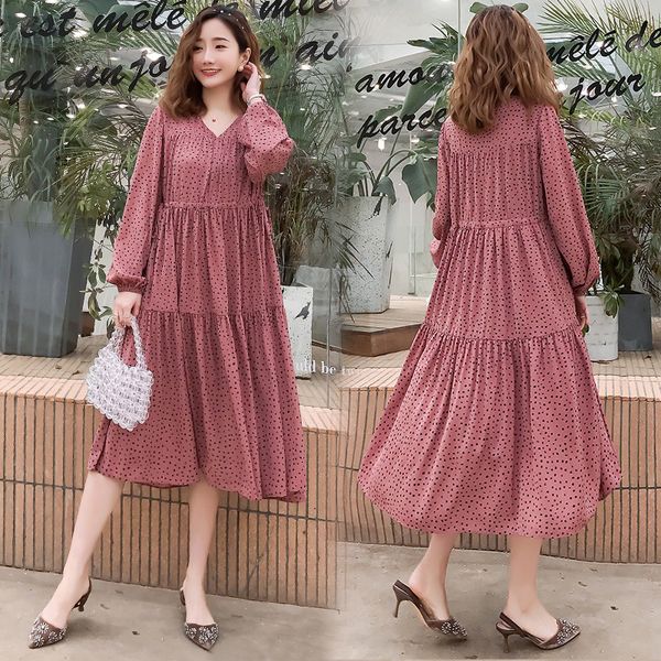 

maternity clothes 2020 spring new style pregnant women dress v-neck floral-print loose-fit waist hugging elegant large size dres, White