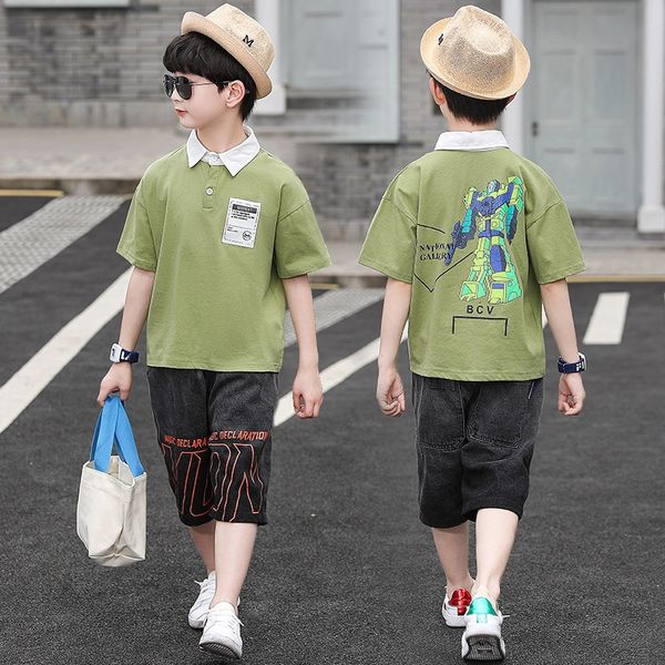 

qasiu micro casual wear boys' pure color short-sleeved t-shirt 2019 new children's summer wear medium and large children's ro, Blue