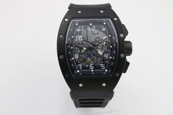 

man 011 watch rubber black case 43mm black strap automatic machinery six-pointer function watch, Slivery;brown