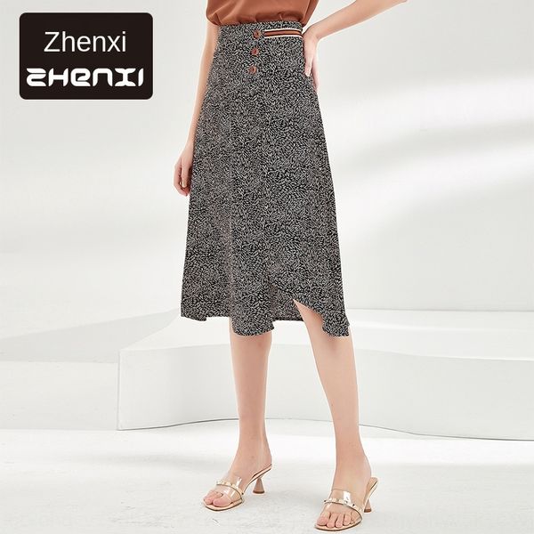 

zhenzhen 2020 new design high waist printed front split skirt slimming - line dress rain umbrella umbrella - line dress t9787, Black