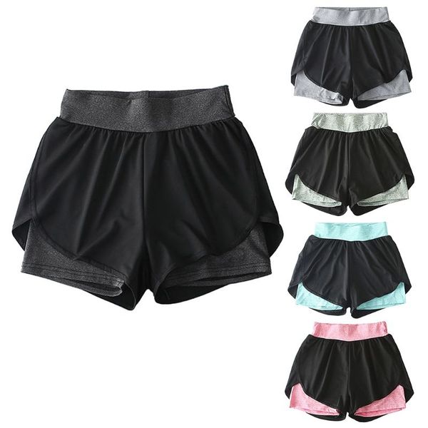 

running shorts women workout 2 in 1 high waist yoga gym sport pants with liner l9bd, Black;blue