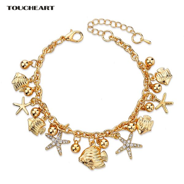 

toucheart stainless steel charms fish & starfish bracelets & bangles for women jewelry making gold wedding bracelet sbr150176, Black