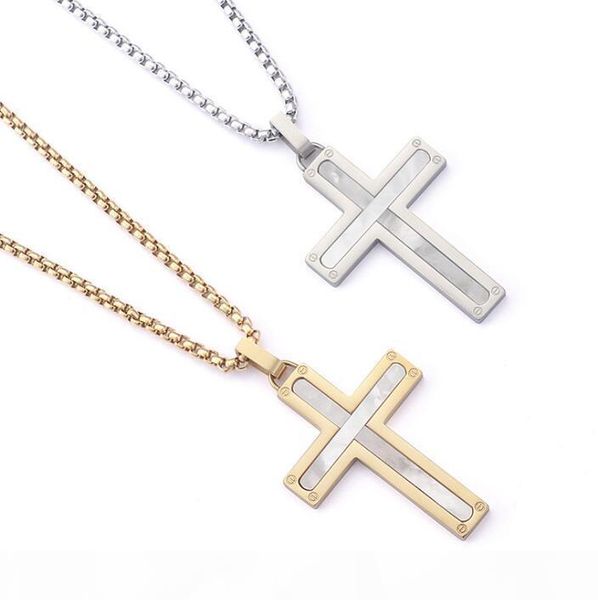 

mens womens shell cross pendant necklaces stainless steel link chain necklace statement charm popular jewelry gifts fashion accessories free, Silver