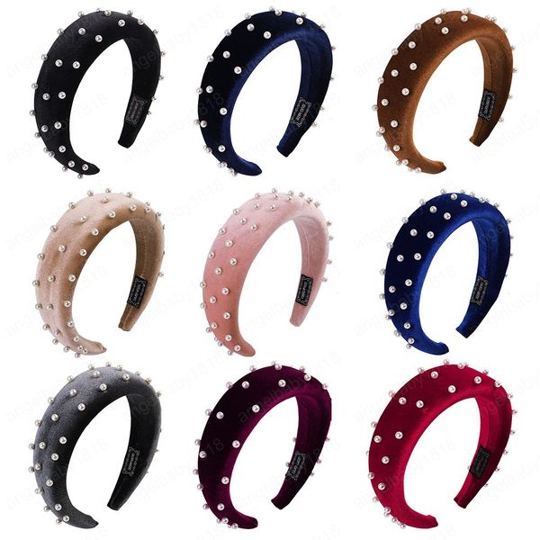 

new fashion sponge thick velvet headbands for women hair accessories band autumn wide simulation pearls headwear hairbands, Slivery;white