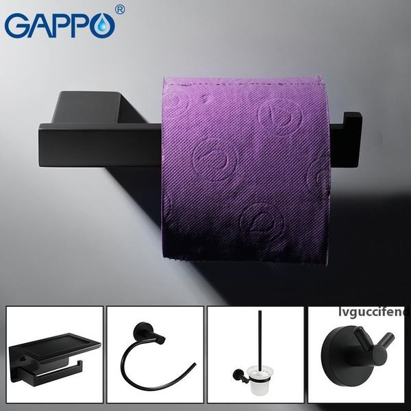 

gappo bath hardware sets black stainless steel paper holder robe hook soap shelf toilet brush set bathroom accessories t200425