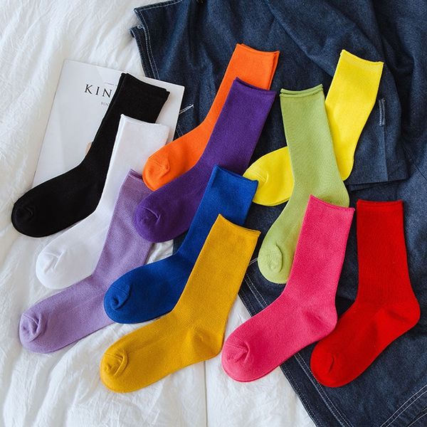 

stacked socks women's socks and stockings women's crus middle stockings korean stylestyle cotton all-match, Pink;yellow