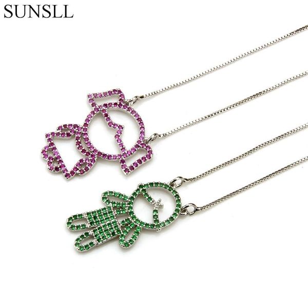 

sunsll silver color copper necklace green/red cubic zirconia pendant necklaces women's fashion jewelry cz colar feminina