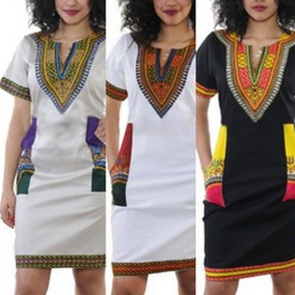 

ethnic clothing africa national style print dress woman summer retro short sleeve dashiki riche bazin s-3xl v-neck african for women, Red