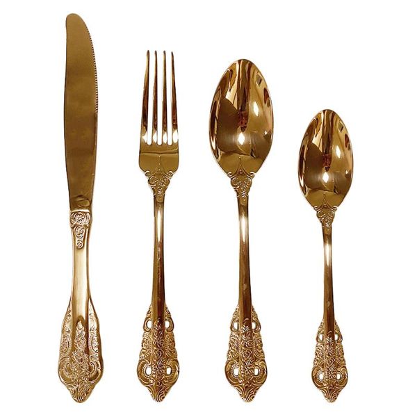 

flatware sets dinnerware 4/16/24 pcs stainless steel rose gold cutlery set knife fork coffee spoon teaspoon dinner tableware