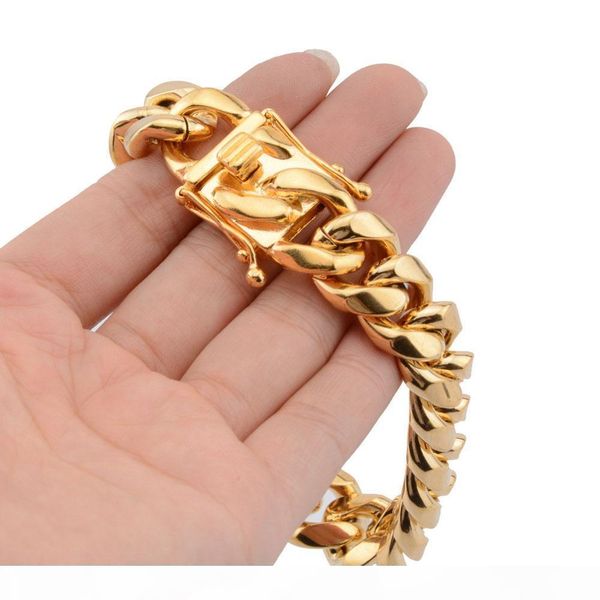 

316l stainless steel curb cuban miami chain men bracelets boy hip hop dragon clasp bangles 8 10 12 14 16 18mm, Black