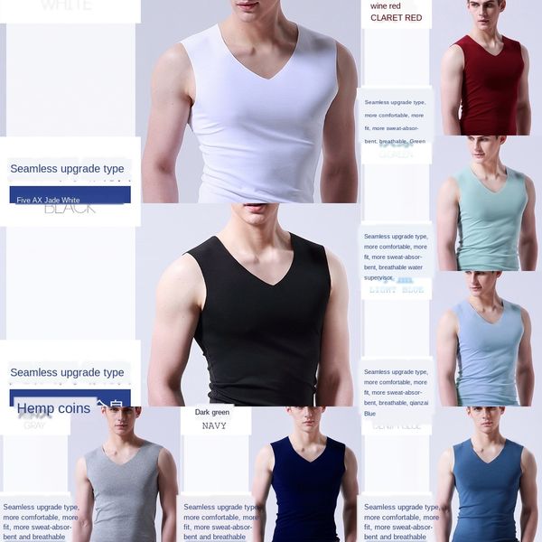 

ice silk seamless men' men' summer slim fit tight large size sports hurdle underwear vest vest sleeveless underwear undershirt, White;black
