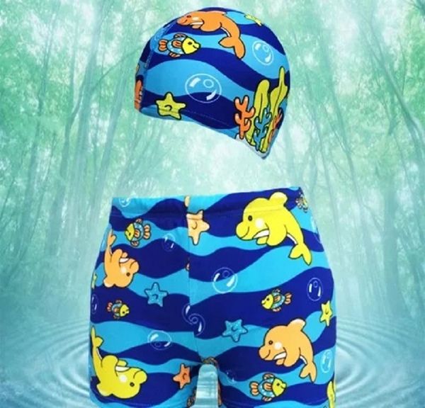 

new dolphin boy boxer children trunks with hat swimming pool baby baby swimming trunks, Black