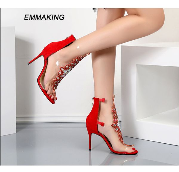 

emmaking roman style summer women gladiator sandals open toe crystal stud high heels designer shoes dress sandals woman 2020, Black