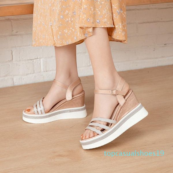 

ribetrini women platform shoes women open toe wedges sandals casual party fashion classic handmade sandals t19, Black