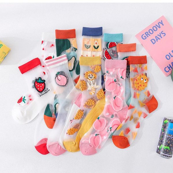 

woman lovely all-match breathale stocking summer women fashion summer cute underwears women fruit crystal silk stockings, Black;white