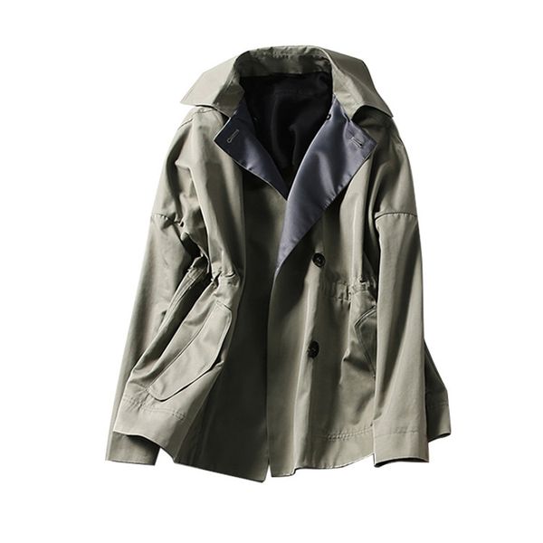 

women trench 2020 spring long-sleeved drawstring women's trench coat, Tan;black