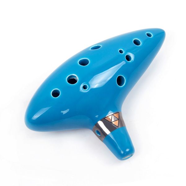 

50 pieces wholesale ocarina 12 tones alto c sky-blue ceramic piccolos with song book display stand neck cord