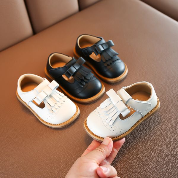 

athletic & outdoor autumn girls genuine leather shoes tassel princess baby children little girl, Black
