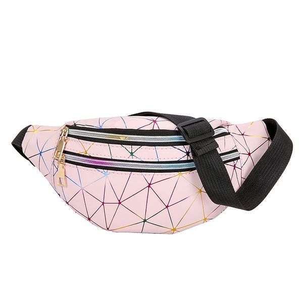

2020 fashion holographic belt bag ladies pink silver belt bag women black geometric