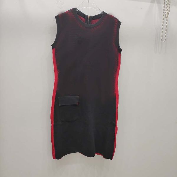 

classcial women dress black red contrast color casual style brief wear pocket dress female autumn crew neck sleeveless letter pattern, Black;gray