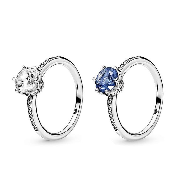 

большой cz алмазный обручальное кольцо оригинальная коробка для пандоры стерлингового серебра 925 игристые корона кольца с розничной коробко, Slivery;golden