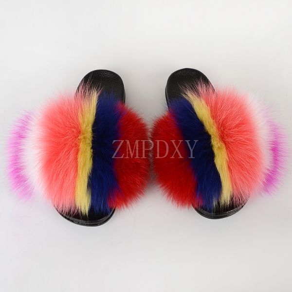 

fur slides women summer fluffy fur slippers outdoor sandals ladies furry shoes female flip flops drop shipping, Black