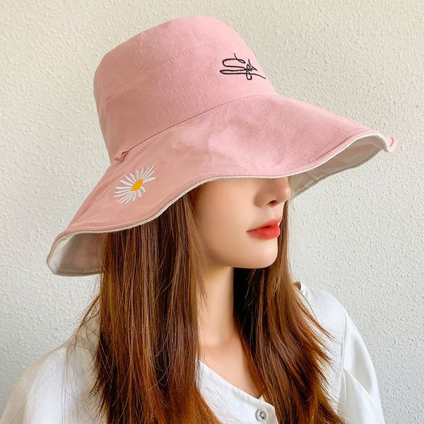 

fisherman's korean summer children's style fashionable sun hat daisy double-sided bucket big eaves cover face bucket outdoor sun h, Blue;gray