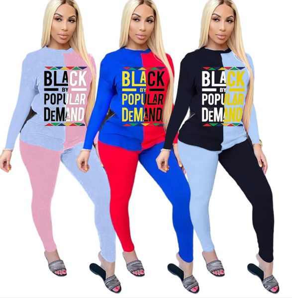 

women tracksuit designer letter black by popular demand patchwork color long sleeve t shirt pants sweater trousers autumn sport suit d72304, White