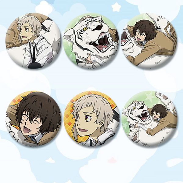 

58mm anime bungo stray dogs nakajima atsushi tiger dazai osamu funny badges brooch pins, Gray