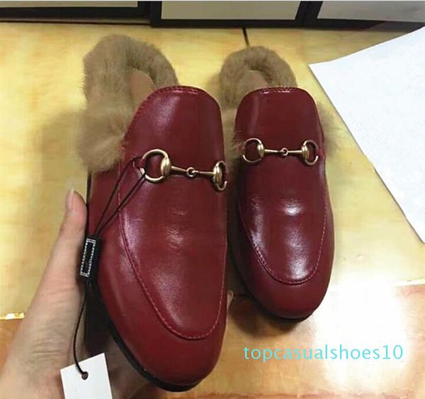 

мужчины дизайнер из натуральной кожи мокасины fur luxury туфель с пряжками мода женщин princetown вскользь fur мулы квартиры бесплатная дост, Black