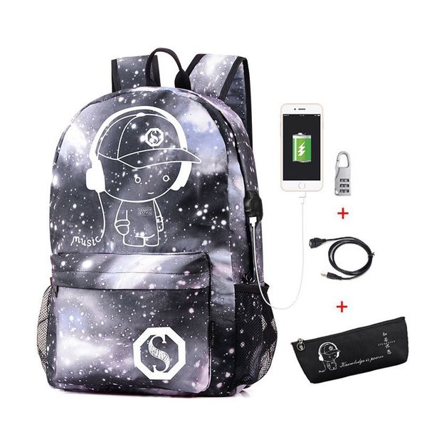 

luminous school backpack oxford cartoon school bag with usb cable and lock and pencil bag for teens girls boys mochila escolar