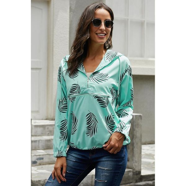 

printed half zipper fashion pullover jackets women breathable hiking jogging jacket polyester loose comfortable waterproof coat, Blue;black