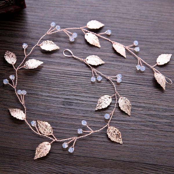 

forseven fashion rose gold leaves crystal bride hair band bridal wedding jewelry princess headband headpiece hair ornaments, Golden;silver