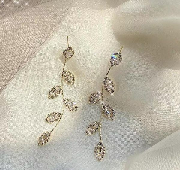 

pendant earrings s925sterling silver with silver needle leaf for female temperament long earrings 2020 new wave cold wind personality earri