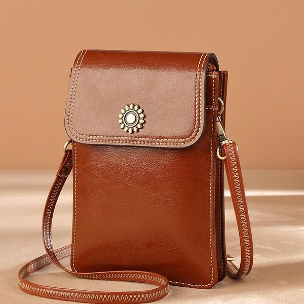 

design mobile phone bag ladies classic fashion brown leather mini bag ladies casual one-shoulder diagonal coin purse gift 138