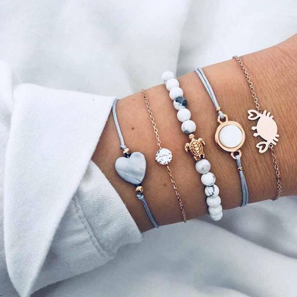

dreambell 5pcs/set women bracelet crab love shape beaded bracelet female jewelry, Black