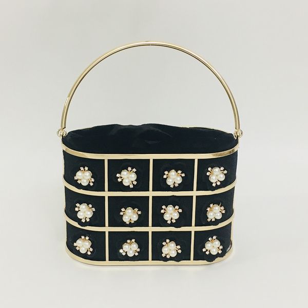 

ins fashion luxury designer hollow cage style diamonds pearl shell flower sling lady woman purse clotch clutch evening bag mini handbag