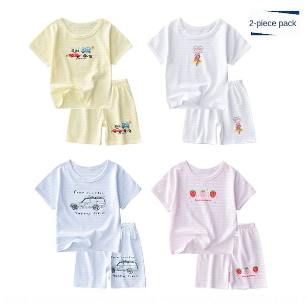 

k1hyf qinggu qinghuai children's short sleeve set boys pants suit pants suit ' and girls' baby bamboo cotton cotton thin half